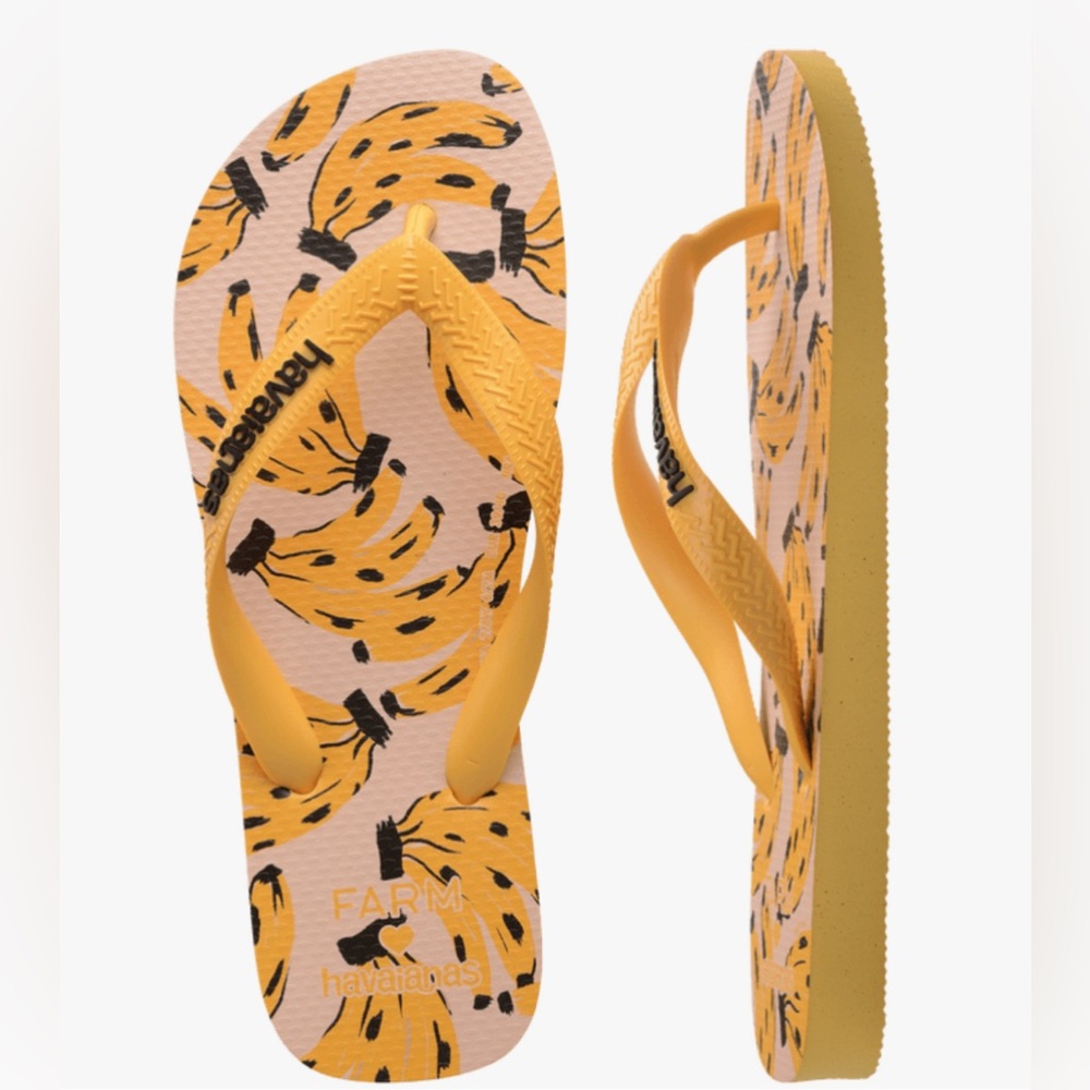 FARM RIO x HAVAIANAS Cheetah Banana Print Flip Flops - Women’s S/M & M/L - New - Picture 6 of 10